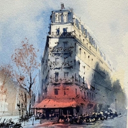 水彩绘画 丨 街角的咖啡店  Alex Hillkurtz ​​