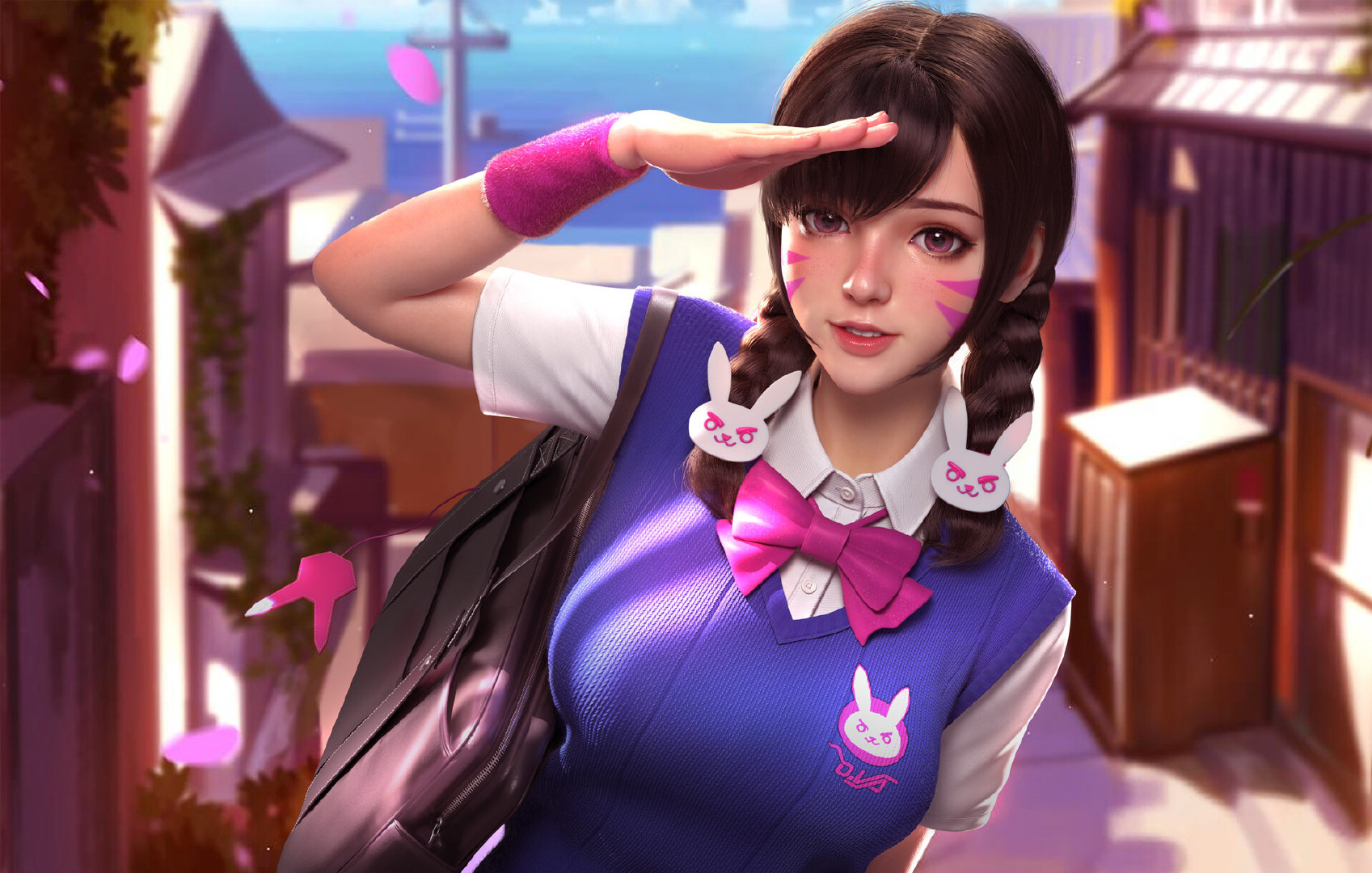 守望先锋同人 3D建模校服D.Va by:Jade Dong  原图作者@小天...