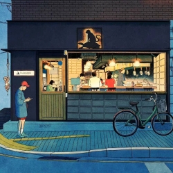 韩国插画师 Banzisu 画笔下静谧的街景日常。（ins：banzisu） ​​​