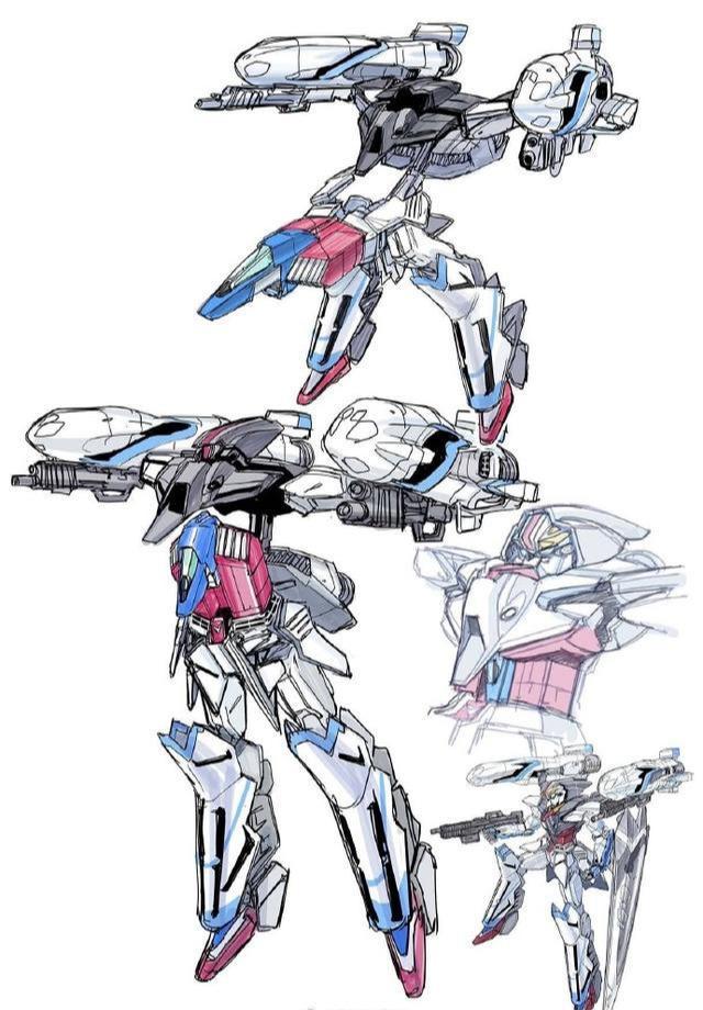 创意高达变形插画，超时空要塞样式核心战机