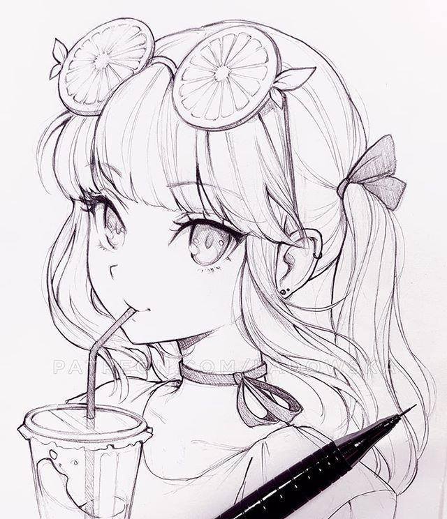 超美的日漫风格少女线条插画