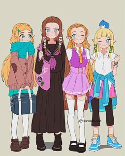 日本画师绘制了四个版本的林克与塞尔达。（cr.Twi hanabelink） #switch# #塞尔达传说:旷野之息# ​​​