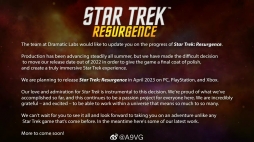 《星际迷航：复苏》（Star Trek: Resurgence）将延期至2023年4月推出，平台为PC、Xbox、PS。开发商Dramatic Labs表示本作需要更多的开发时间来确保“真正...