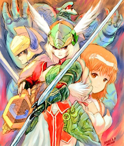 既然现在兴致正好，适合分享“女武神（Lady Valkyrie）”以往的画作，那就来晒晒我为某本同人志绘制的《德鲁亚加在线》（Druaga Online）版女武神吧！