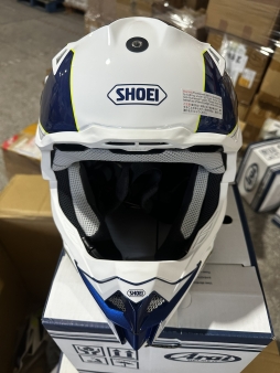 日本SHOEI VFX-WR无镜片蓝牙透气轻量越野盔拉力盔头盔 蓝白色。