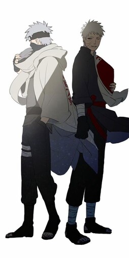 《火影忍者壁纸》卡卡西和带土手机壁纸，两个人一起成为火影