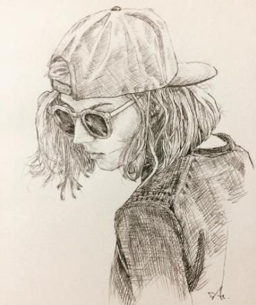 由细密的短线手绘组成.有规律可寻的素描头像.