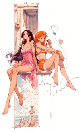 晚安，家人♥️🖤  娜美 & 波雅·汉库克  #海贼王〜