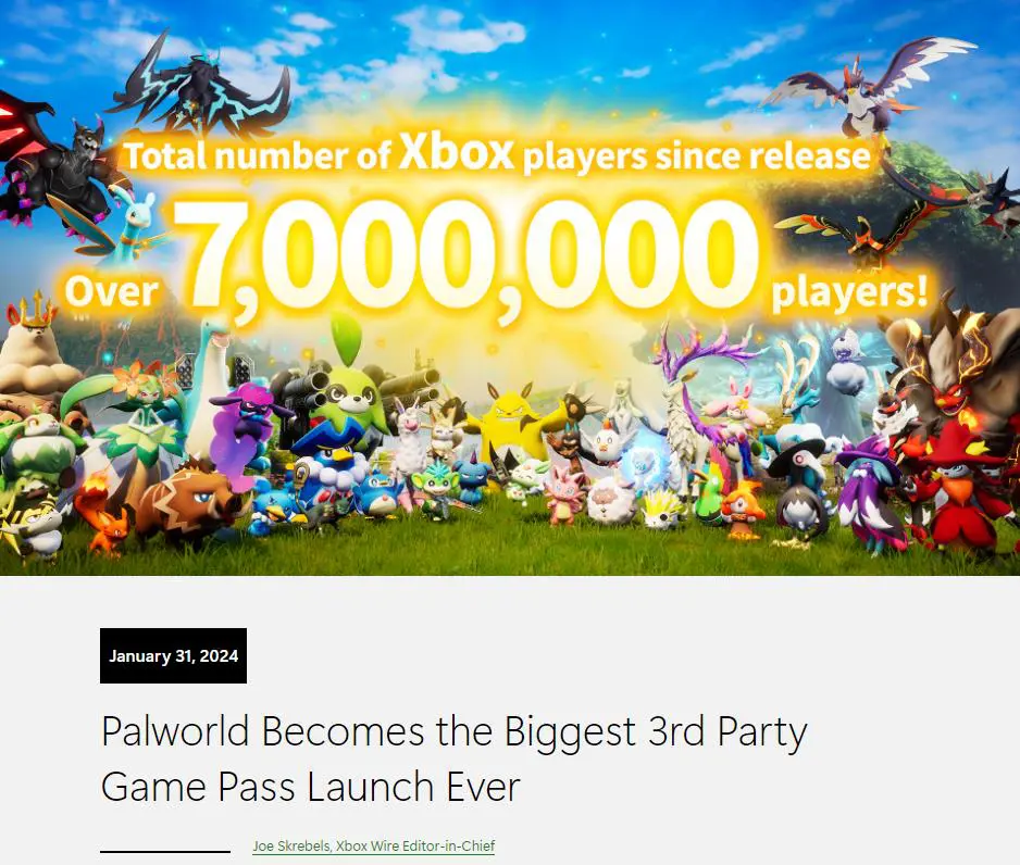 《幻兽帕鲁》成为XGP最大第三方 Xbox与开发商合作